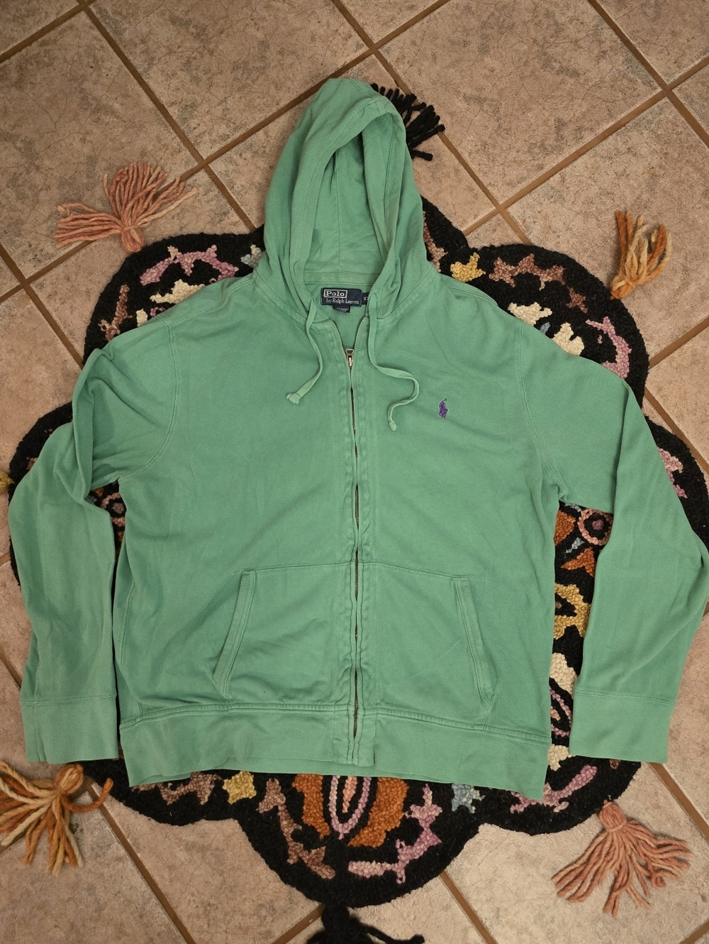 🔥🔥Y2ak Ralph Lauren Green Zip Hoodie with Purple Pony🔥🔥Size XL rare Colorway